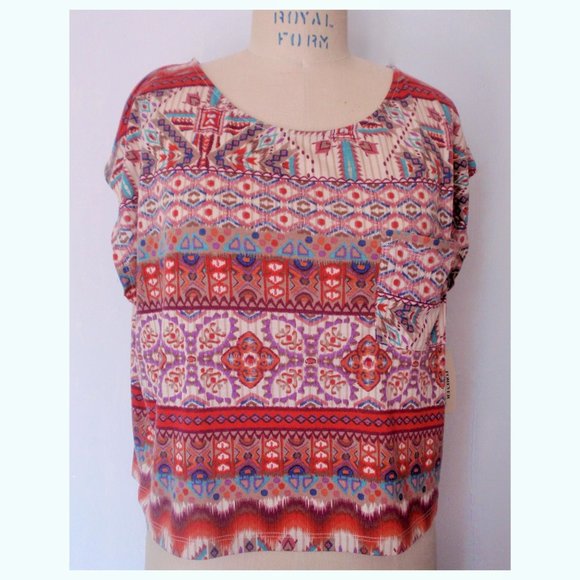 FOREVER 21 RUST TAUPE GLOBAL ETHNIC PRINT T-SHIRT L - Picture 2 of 8